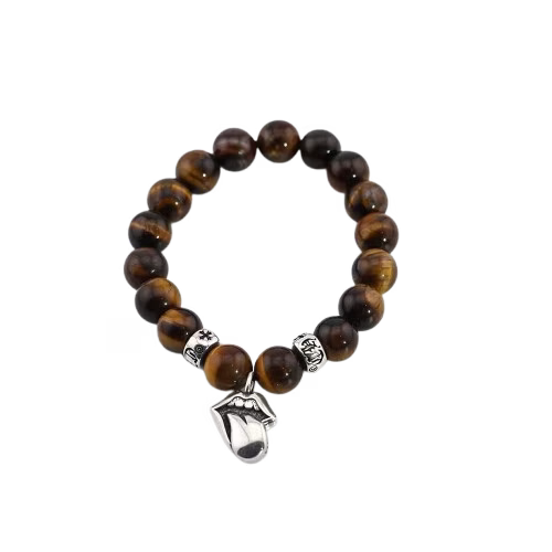 Chrome Hearts Tiger Eye Bead Tongue Charm Bracelet