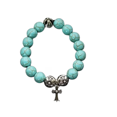 Chrome Hearts Turquoise Bead Cross Charm Bracelet